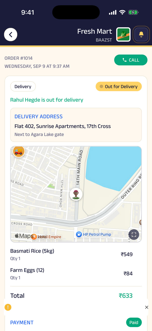 An order out for delivery, on the map