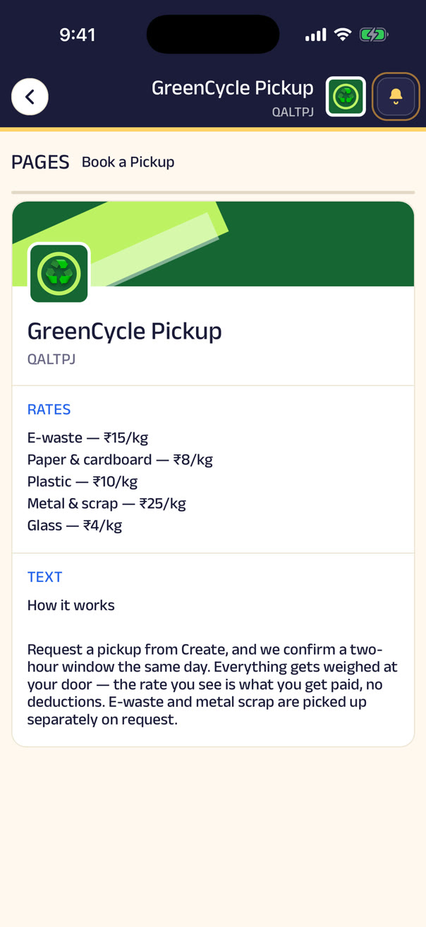 The Book a Pickup page, with the rates