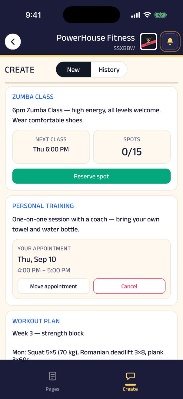 Reserving a spot in the 6pm Zumba class