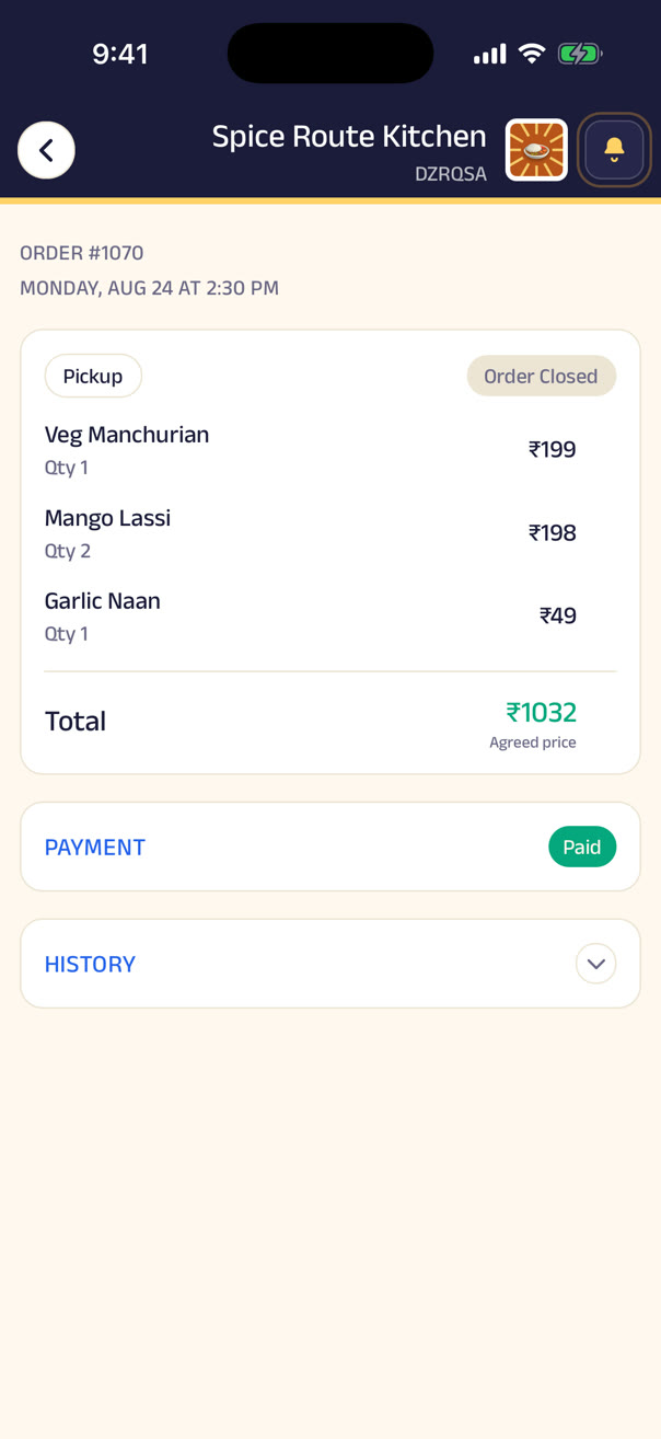 A closed order with the paper receipt attached